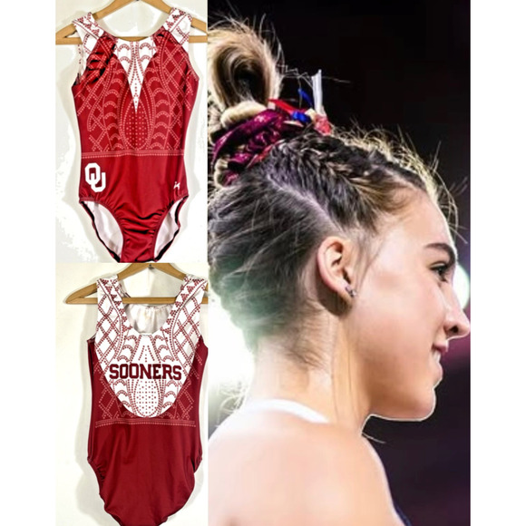 OU University Oklahoma Sooners Gymnastics Leotard Athlete Worn Small Spellout - Picture 1 of 11